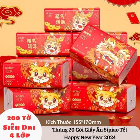 Giấy Trúc Sipiao Tết Happy New Year thùng 20 gói 