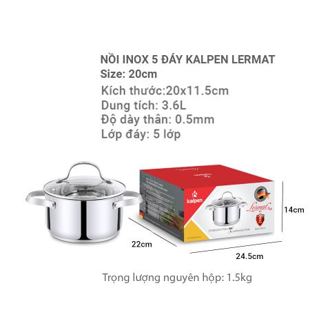 Nồi inox 304 cao cấp 5 đáy Kalpen L20