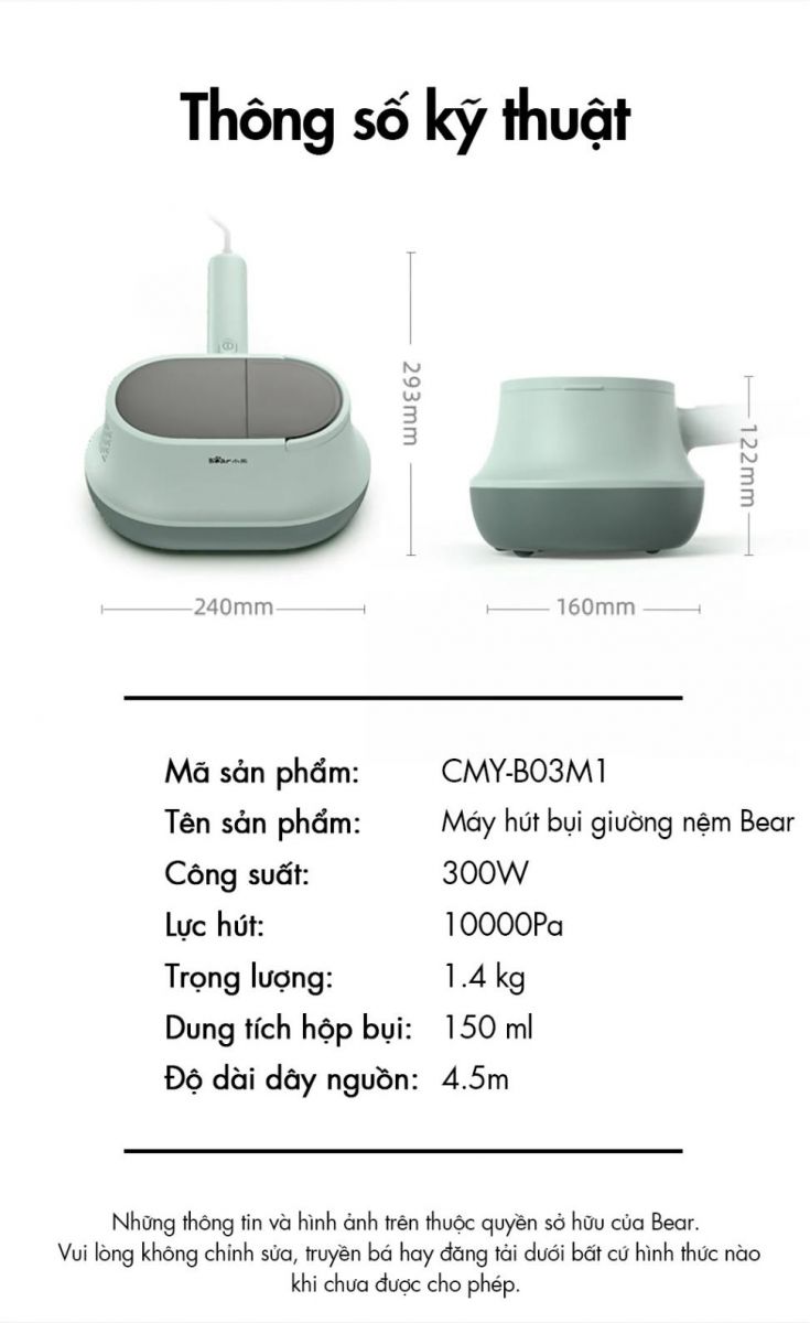 Máy hút bụi giường đệm Bear CMY-B03M1 