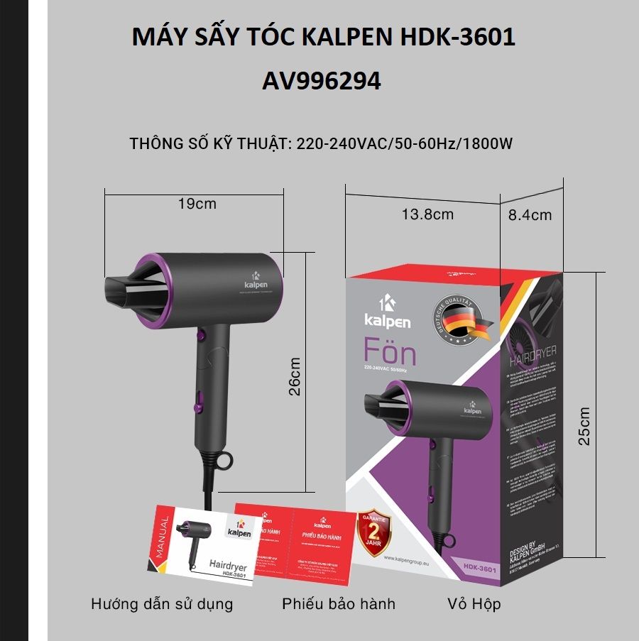 Máy sấy tóc Kalpen HDK-3601 và HDK-3602